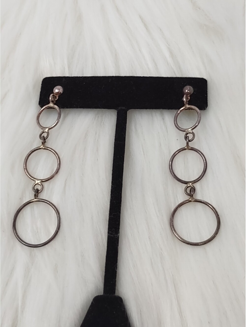Sterling Silver Triple Circle Dangle Drop Earrings Modern